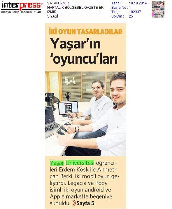 Vatan, 10 Oct 2014: Yaşar'ın 'oyuncu'ları